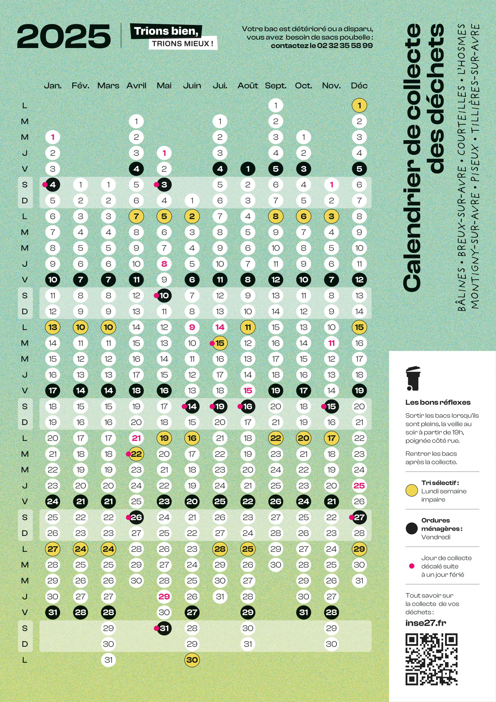 Calendrier de collecte des dêchets ménagé 2025
