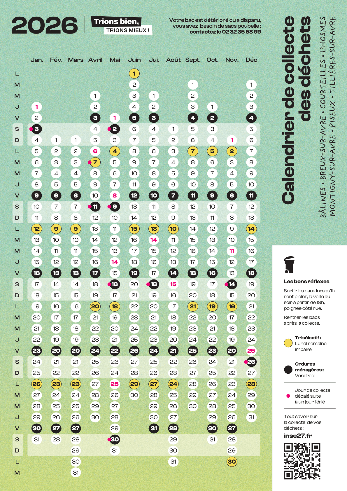 Calendrier du ramassage des déchets 2026