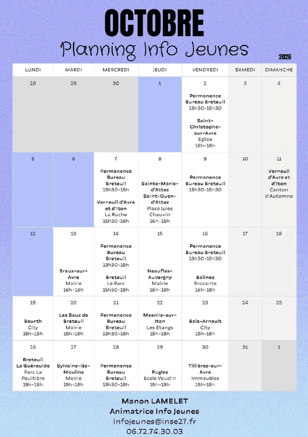 Planning Info Jeunes — Octobre 2026