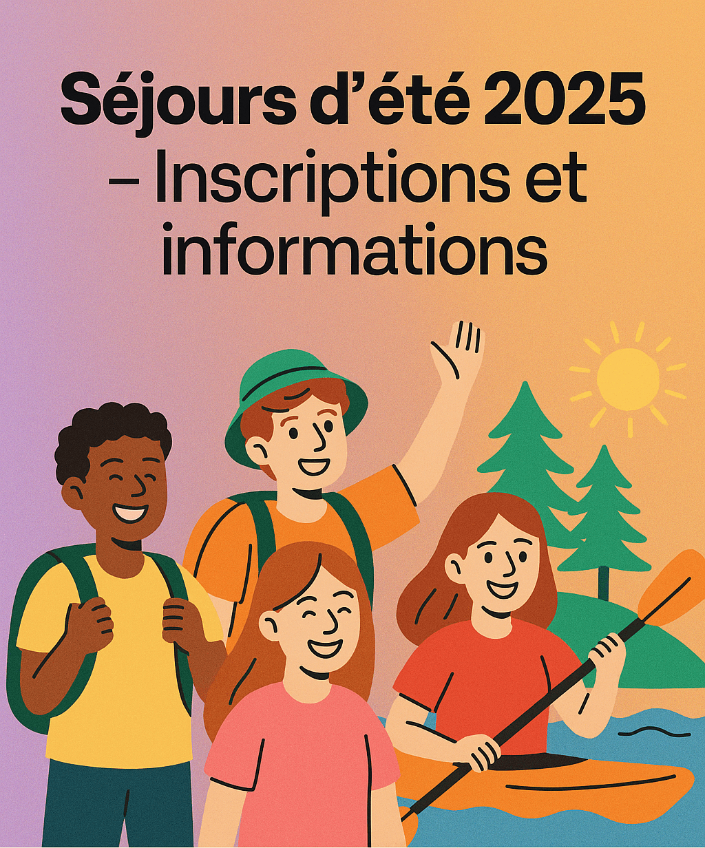 Groupe d’enfants en plein air, souriants, pendant des activités d’été.