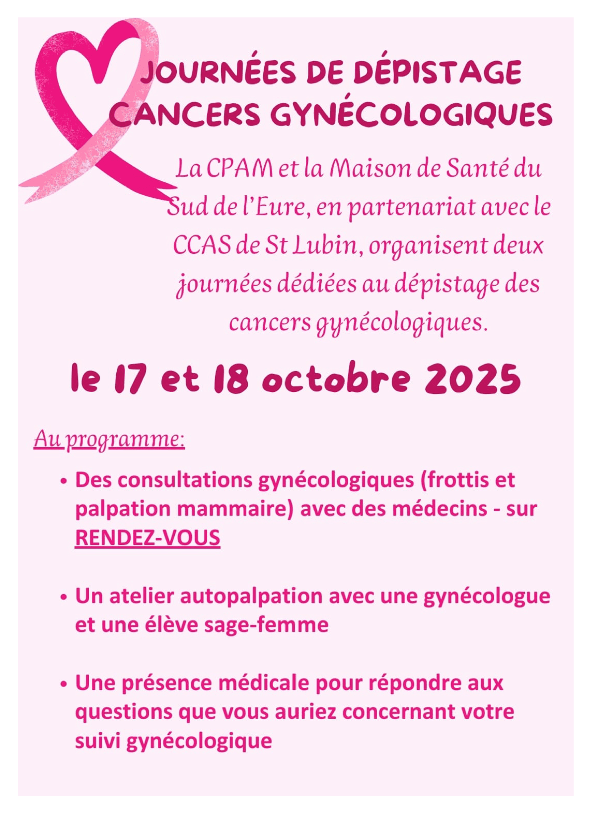 Journée de dépistage cancers gynécologiques — le 17 et 18 octobre 2025