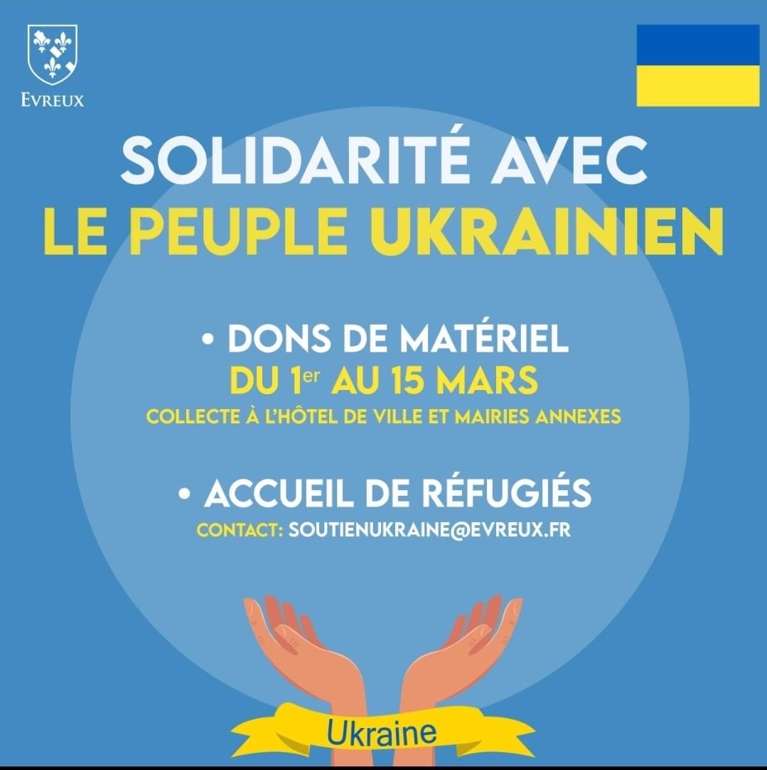 Affiche collecte de dons matériel pour le peuple Ukrainien de à Évreux